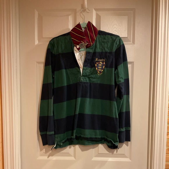 Rugby Ralph Lauren Green and Navy Striped Long Sleeve - Picture 1 of 3